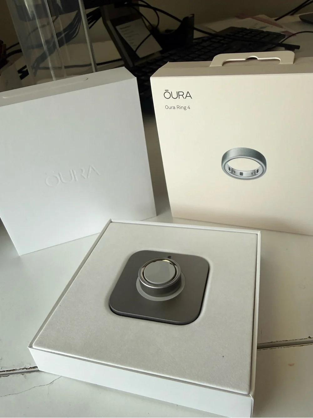 Oura Ring Brushed Silver, Size 8, with Charger and Box